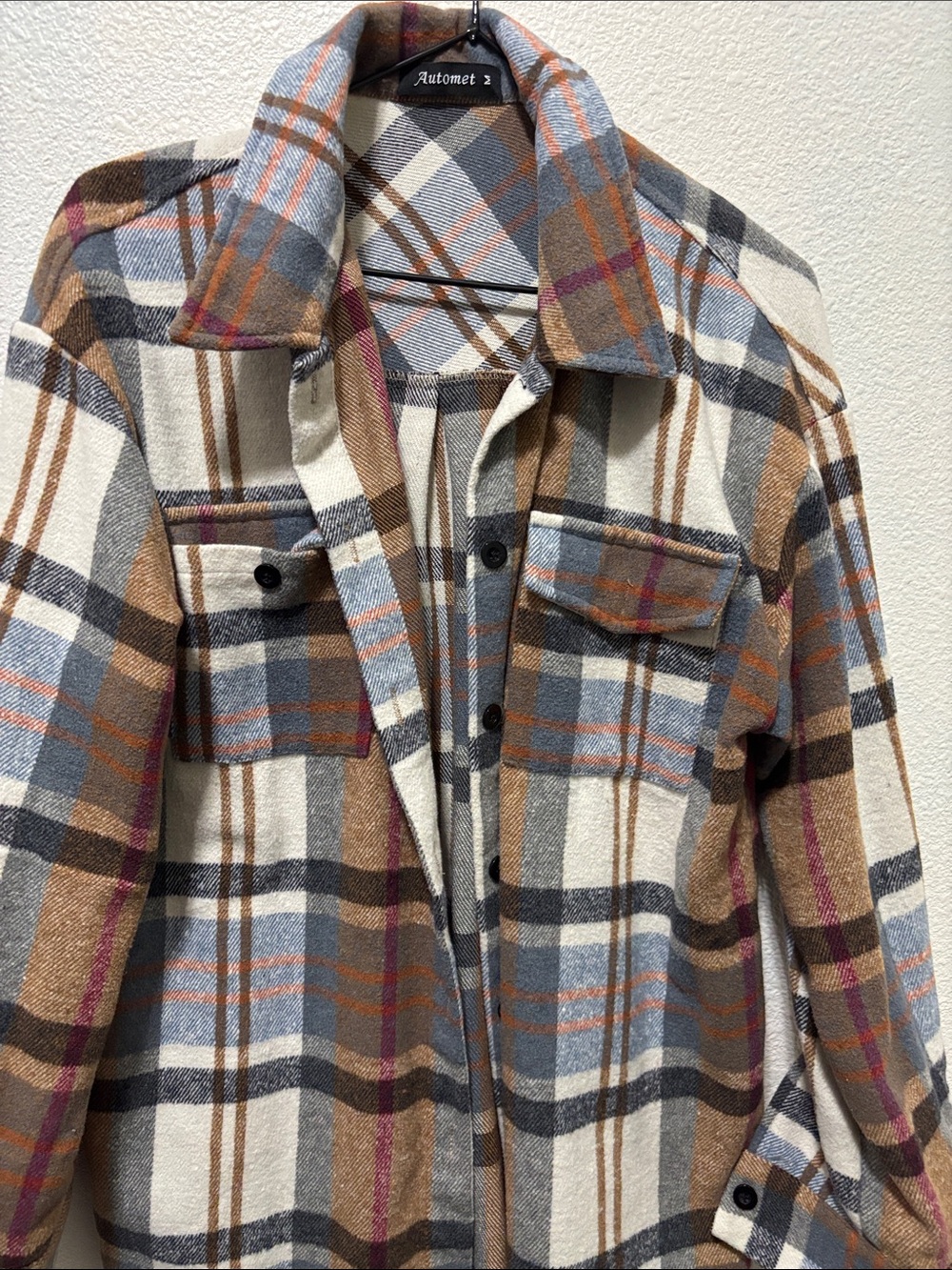 Women's Plaid Shacket in Cream, Brown & Blue